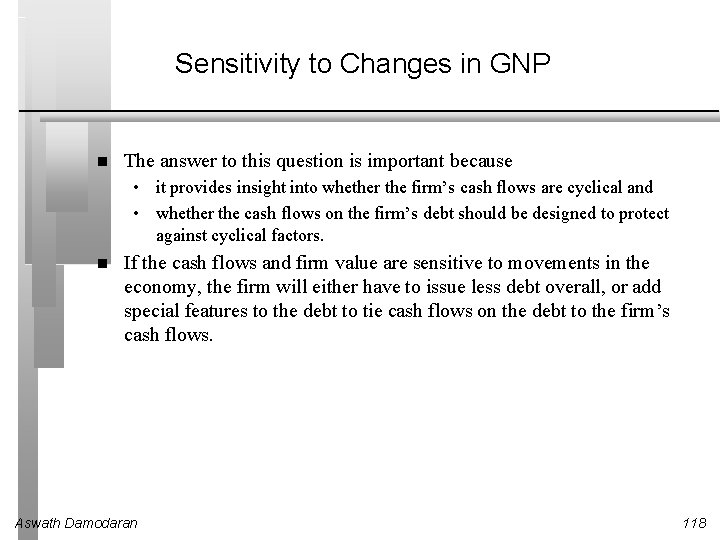 Sensitivity to Changes in GNP The answer to this question is important because •