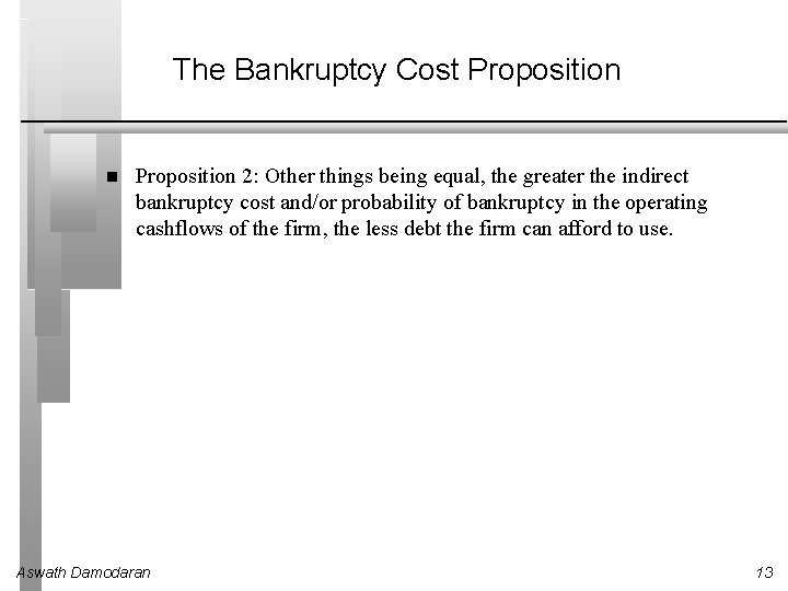 The Bankruptcy Cost Proposition 2: Other things being equal, the greater the indirect bankruptcy