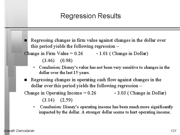 Regression Results Regressing changes in firm value against changes in the dollar over this