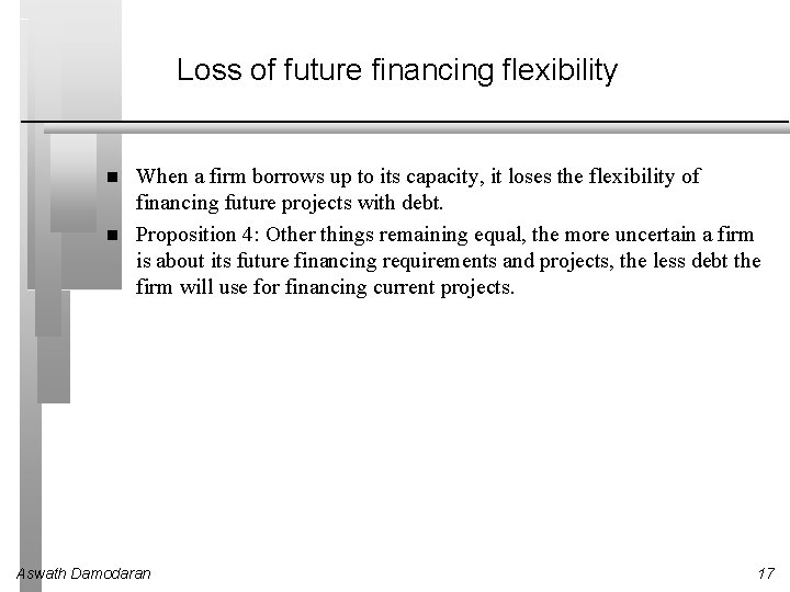 Loss of future financing flexibility When a firm borrows up to its capacity, it