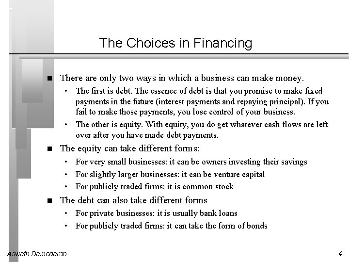 The Choices in Financing There are only two ways in which a business can