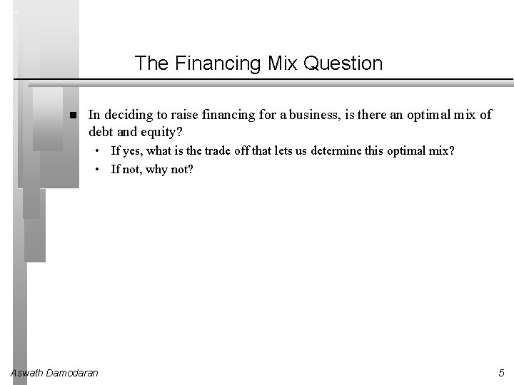 The Financing Mix Question In deciding to raise financing for a business, is there