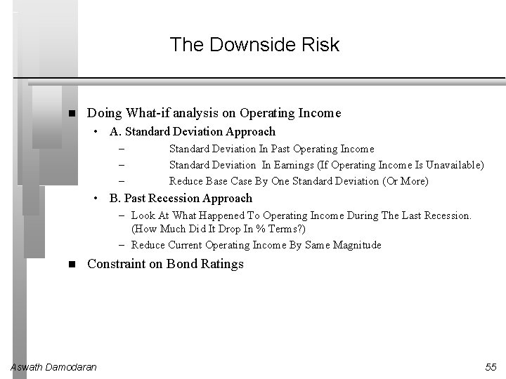 The Downside Risk Doing What-if analysis on Operating Income • A. Standard Deviation Approach