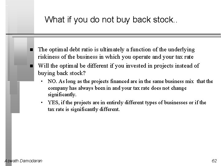 What if you do not buy back stock. . The optimal debt ratio is