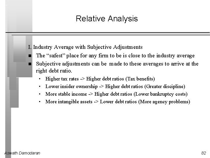 Relative Analysis I. Industry Average with Subjective Adjustments The “safest” place for any firm