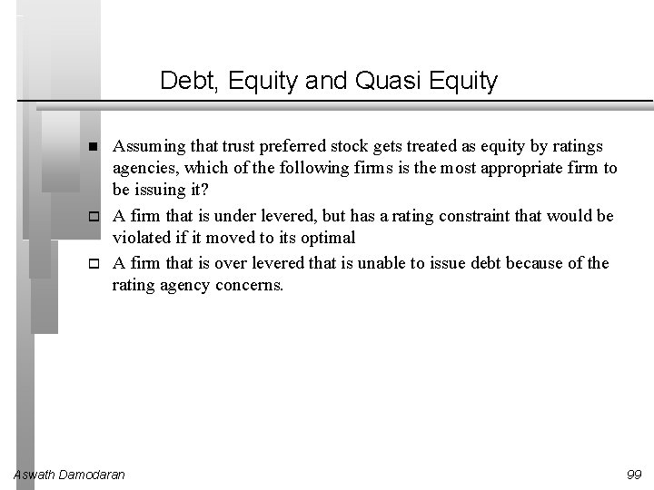Debt, Equity and Quasi Equity Assuming that trust preferred stock gets treated as equity