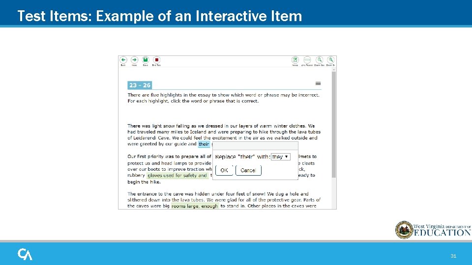 Test Items: Example of an Interactive Item 31 