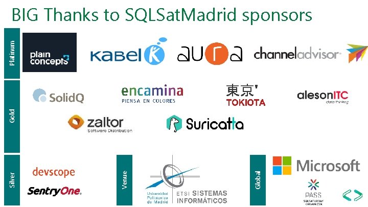 Global Venue Silver Gold Platinum BIG Thanks to SQLSat. Madrid sponsors 