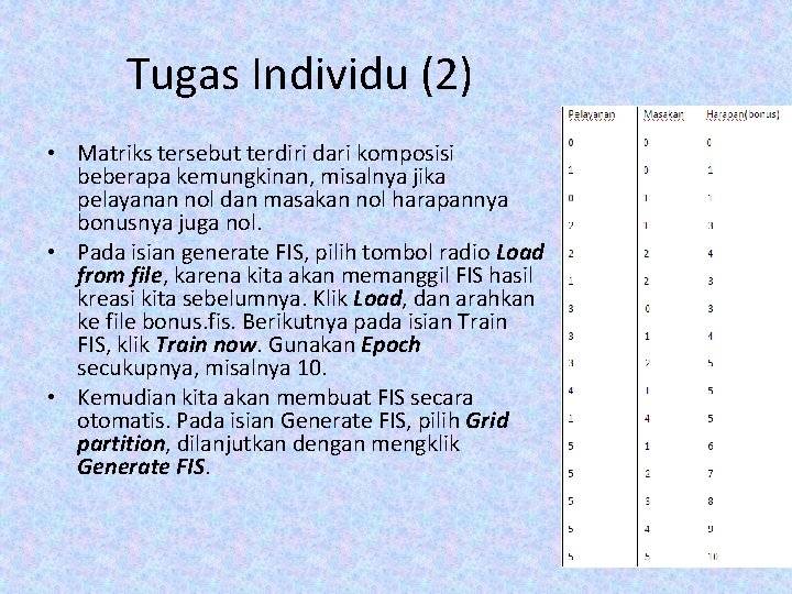 Tugas Individu (2) • Matriks tersebut terdiri dari komposisi beberapa kemungkinan, misalnya jika pelayanan Tugas Individu (2) • Matriks tersebut terdiri dari komposisi beberapa kemungkinan, misalnya jika pelayanan