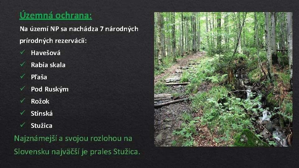 Územná ochrana: Na území NP sa nachádza 7 národných prírodných rezervácií: ü Havešová ü
