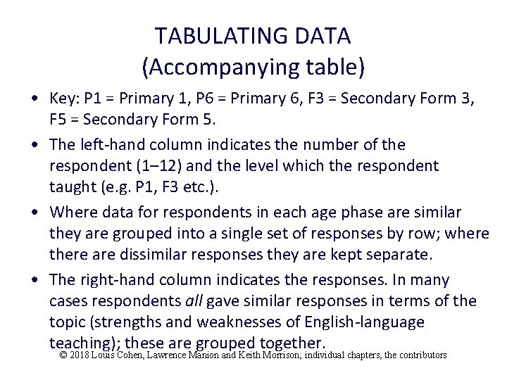 TABULATING DATA (Accompanying table) • Key: P 1 = Primary 1, P 6 =