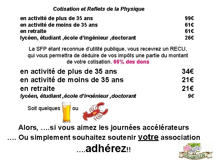 Cotisation et Reflets de la Physique en activité de plus de 35 ans en