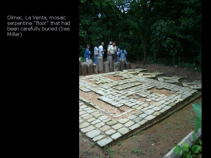 Olmec, La Venta, mosaic serpentine “floor” that had been carefully buried (See Miller) Olmec, La Venta, mosaic serpentine “floor” that had been carefully buried (See Miller)
