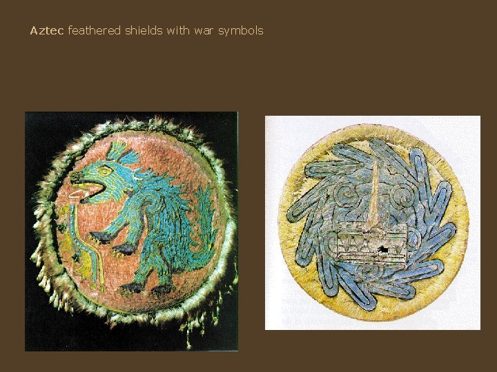 Aztec feathered shields with war symbols Aztec feathered shields with war symbols