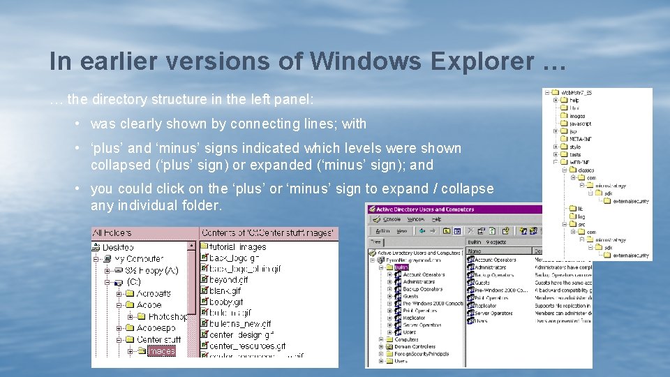 In earlier versions of Windows Explorer … … the directory structure in the left