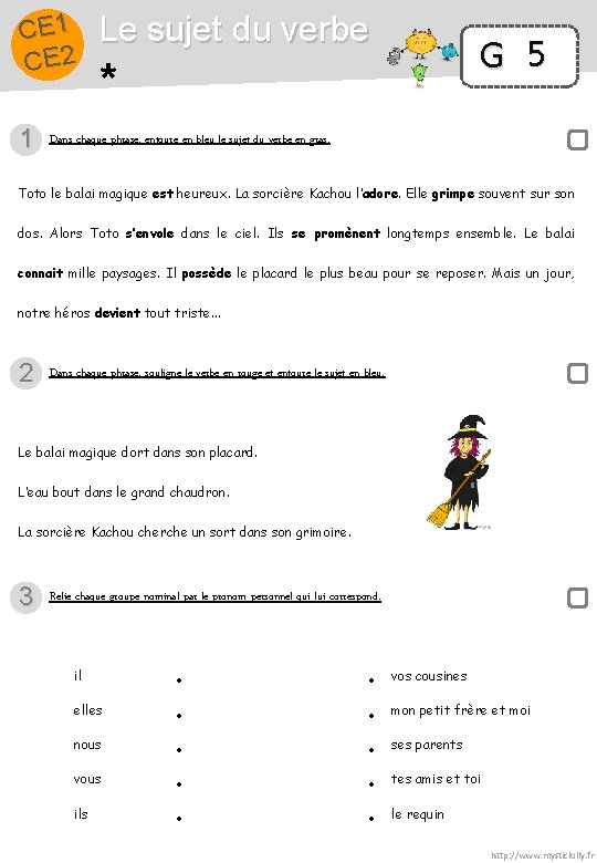 CE 1 CE 2 1 Le sujet du verbe G 5 * Dans chaque