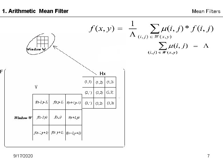 1. Arithmetic Mean Filter 9/17/2020 Mean Filters 7 