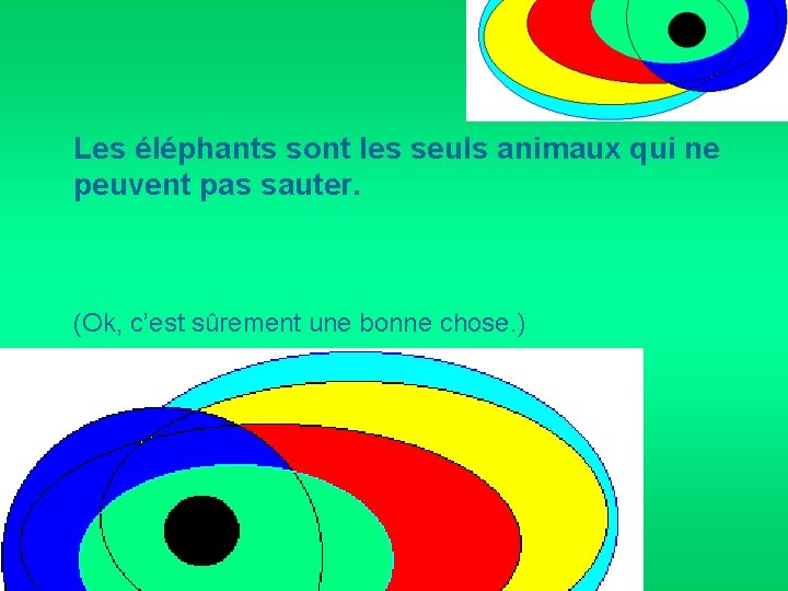 Les éléphants sont les seuls animaux qui ne peuvent pas sauter. (Ok, c’est sûrement