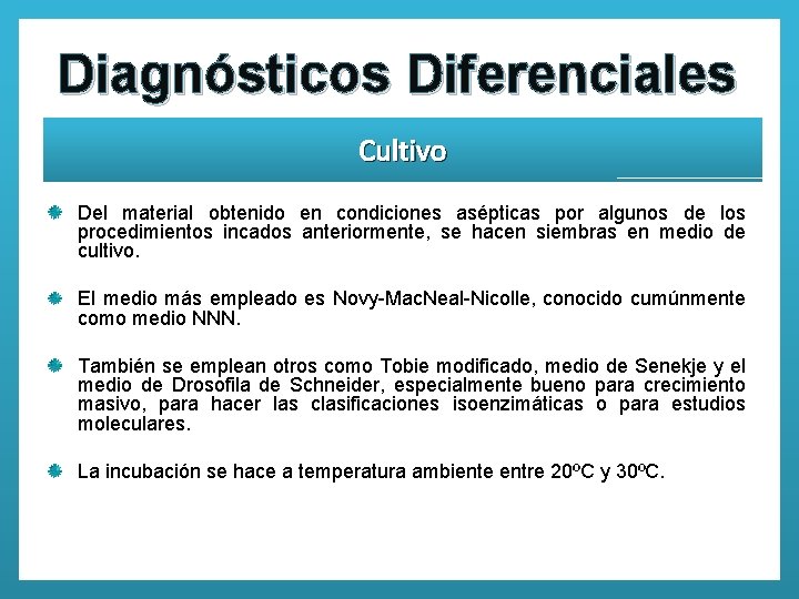 Diagnósticos Diferenciales Cultivo Del material obtenido en condiciones asépticas por algunos de los procedimientos