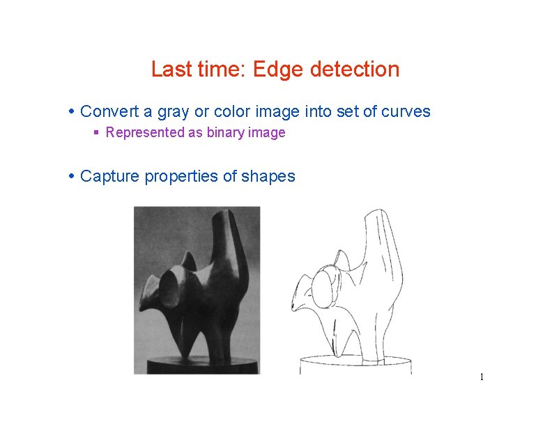 Last time: Edge detection Convert a gray or color image into set of curves