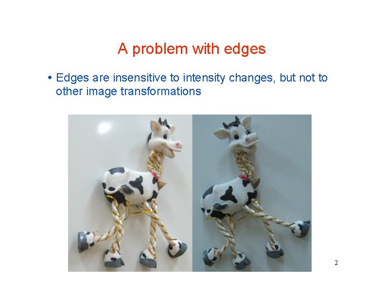 A problem with edges Edges are insensitive to intensity changes, but not to other