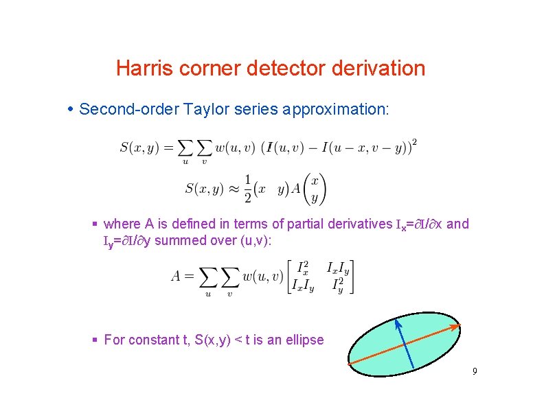 Harris corner detector derivation Second-order Taylor series approximation: where A is defined in terms
