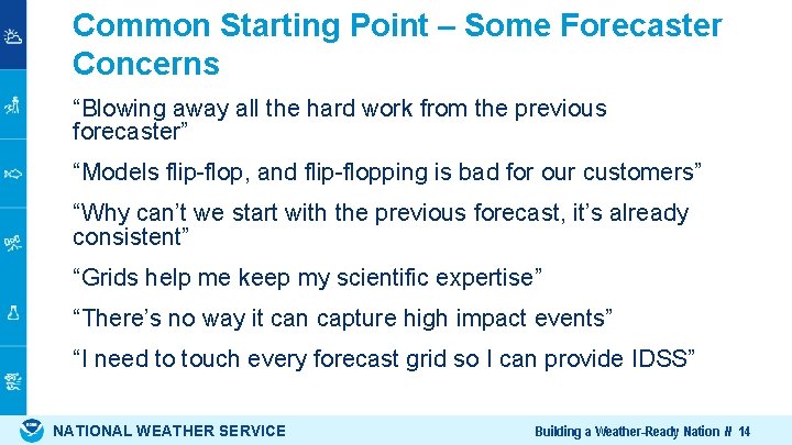 Common Starting Point – Some Forecaster Concerns “Blowing away all the hard work from