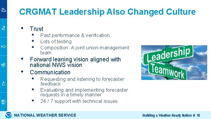 CRGMAT Leadership Also Changed Culture • • • Trust • • • Past performance