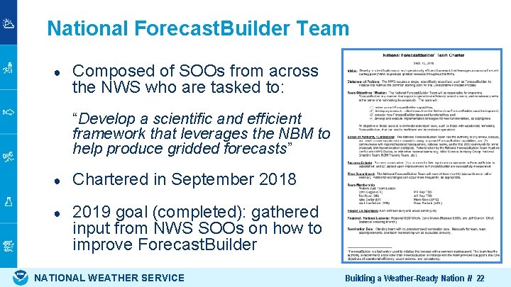 National Forecast. Builder Team ● Composed of SOOs from across the NWS who are