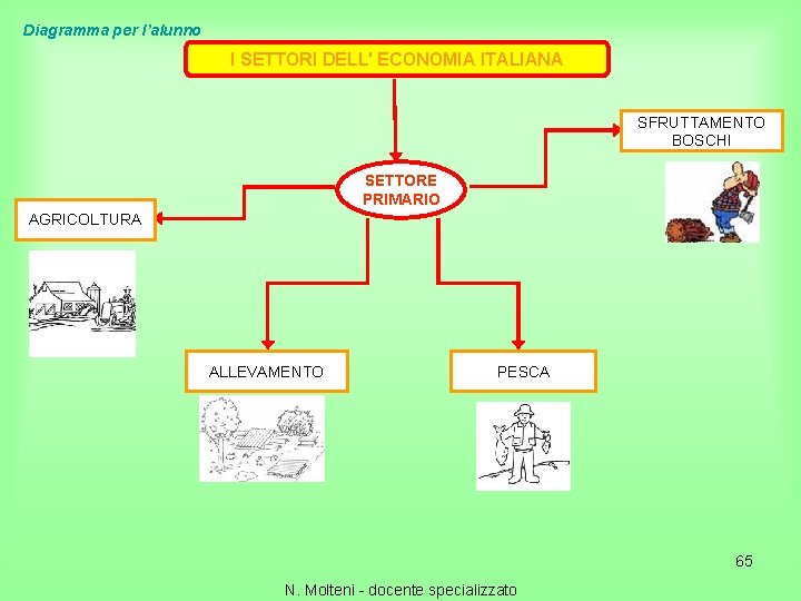 Diagramma per l’alunno I SETTORI DELL' ECONOMIA ITALIANA SFRUTTAMENTO BOSCHI SETTORE PRIMARIO AGRICOLTURA ALLEVAMENTO
