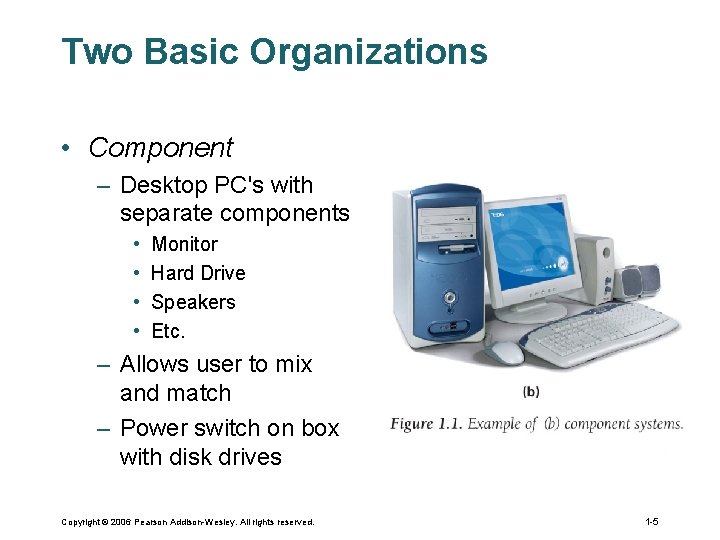 Two Basic Organizations • Component – Desktop PC's with separate components • • Monitor