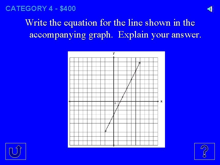 CATEGORY 4 - $400 Write the equation for the line shown in the accompanying