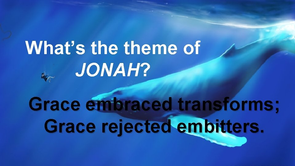 What’s theme of JONAH? Grace embraced transforms; Grace rejected embitters. 