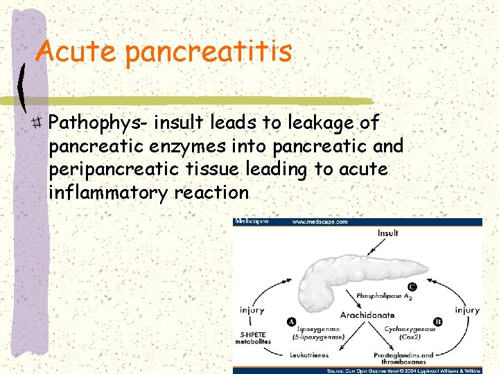 Acute pancreatitis Pathophys- insult leads to leakage of pancreatic enzymes into pancreatic and peripancreatic Acute pancreatitis Pathophys- insult leads to leakage of pancreatic enzymes into pancreatic and peripancreatic