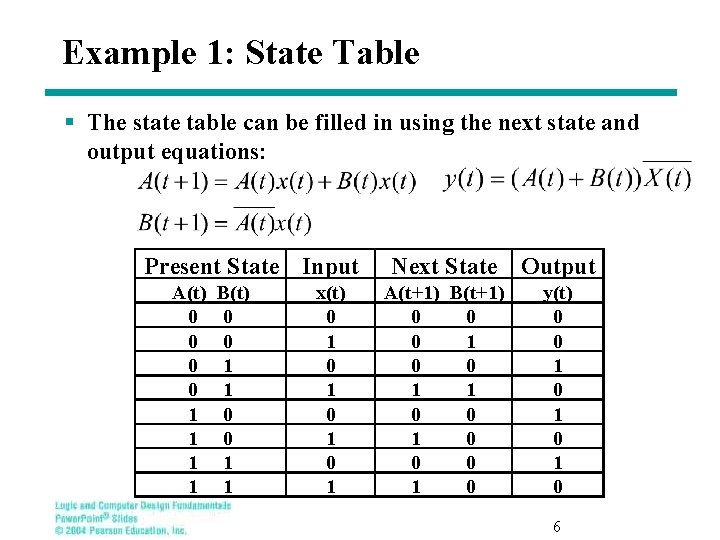 Example 1: State Table § The state table can be filled in using the