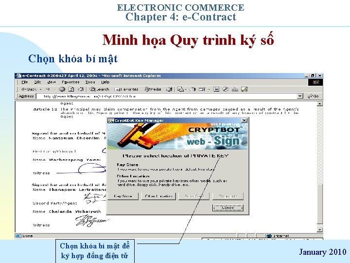 ELECTRONIC COMMERCE Chapter 4: e-Contract Minh họa Quy trình ký số Chọn khóa bí