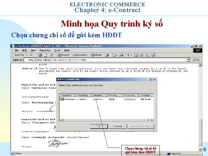 ELECTRONIC COMMERCE Chapter 4: e-Contract Minh họa Quy trình ký số Chọn chứng chỉ