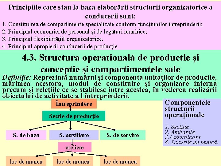 Principiile care stau la baza elaborării structurii organizatorice a conducerii sunt: 1. Constituirea de