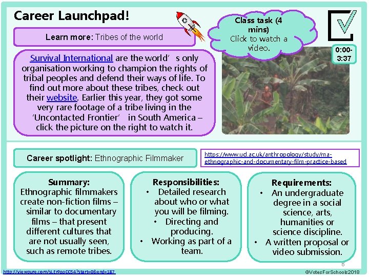Career Launchpad! Learn more: Tribes of the world Survival International are the world’s only