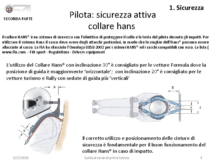 SECONDA PARTE Pilota: sicurezza attiva collare hans 1. Sicurezza Il collare HANS® è un