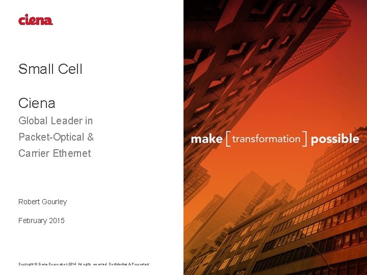 Small Cell Ciena Global Leader in Packet-Optical & Carrier Ethernet Robert Gourley February 2015