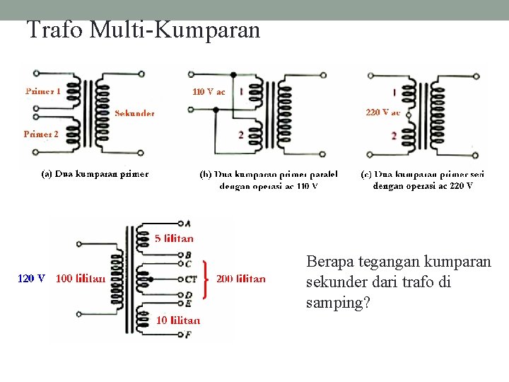 Trafo Multi-Kumparan Berapa tegangan kumparan sekunder dari trafo di samping? srioktamuliani@ymail. com 155 