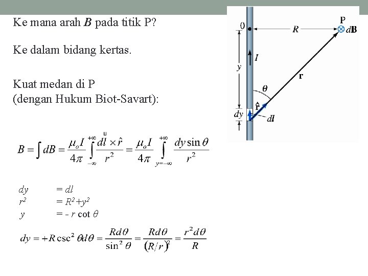 Ke mana arah B pada titik P? Ke dalam bidang kertas. Kuat medan di