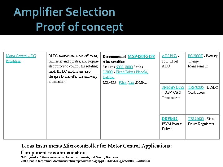 Amplifier Selection Proof of concept Motor Control - DC Brushless BLDC motors are more