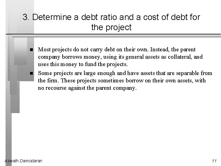 3. Determine a debt ratio and a cost of debt for the project Most