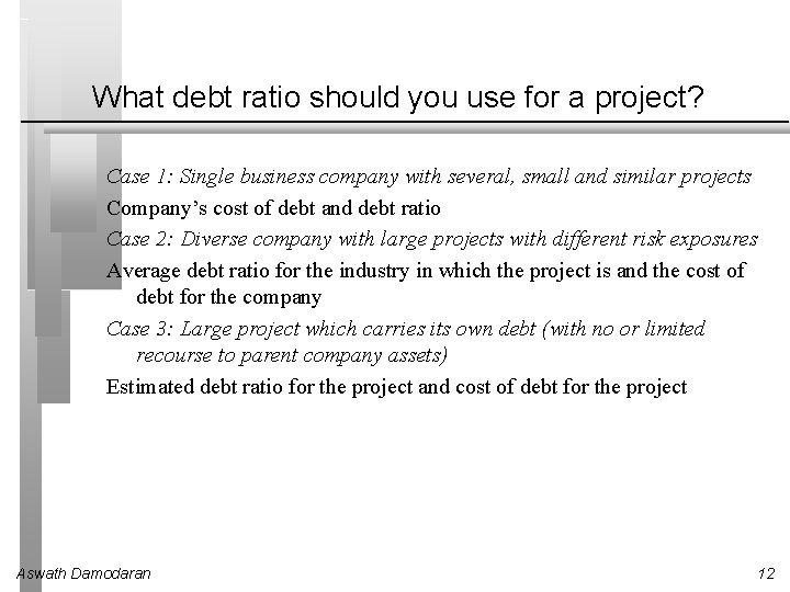 What debt ratio should you use for a project? Case 1: Single business company