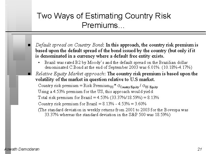 Two Ways of Estimating Country Risk Premiums… Default spread on Country Bond: In this
