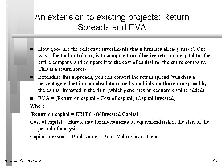 An extension to existing projects: Return Spreads and EVA How good are the collective
