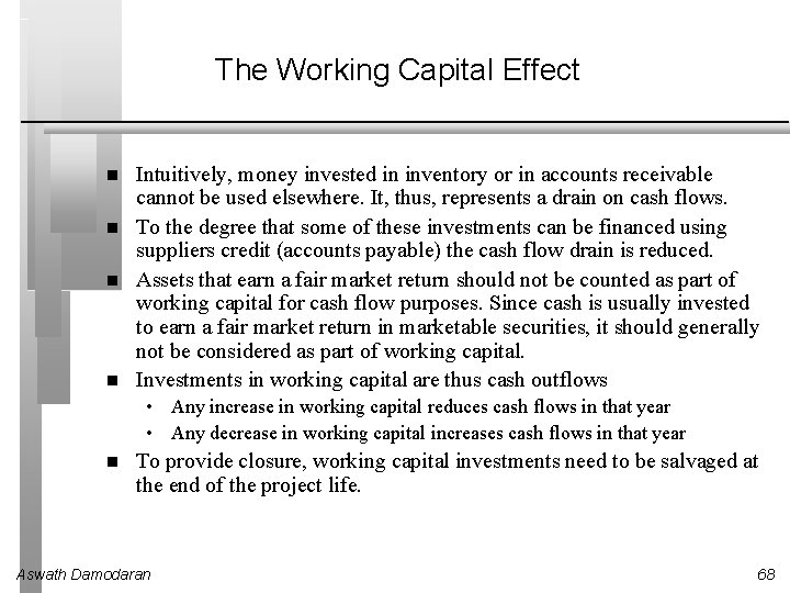 The Working Capital Effect Intuitively, money invested in inventory or in accounts receivable cannot