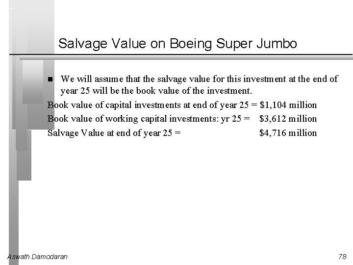 Salvage Value on Boeing Super Jumbo We will assume that the salvage value for